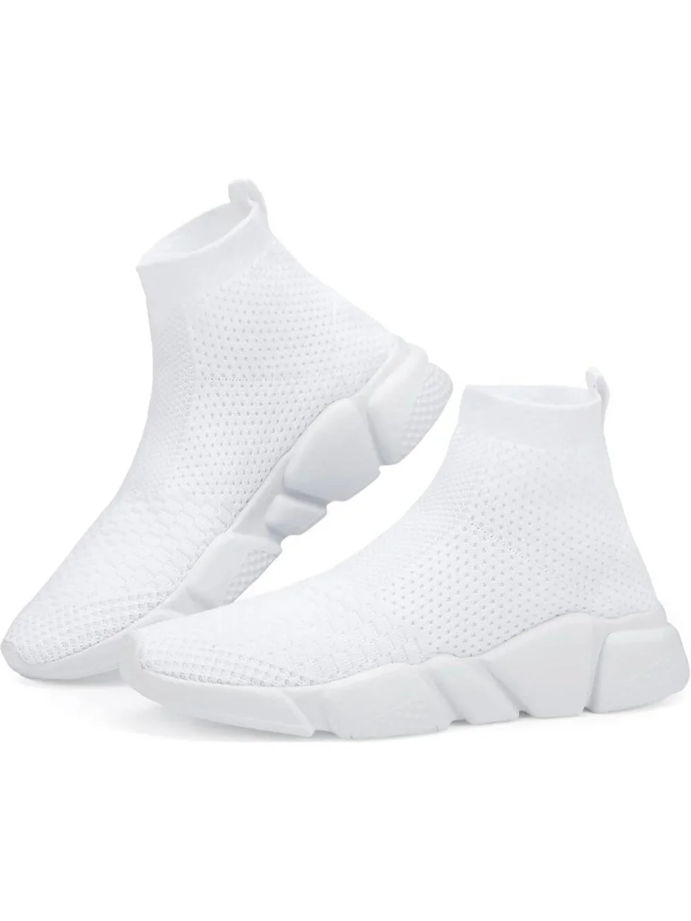 Men's White Lightweight High Top Sneakers Breathable Knit Athletic Running Shoes